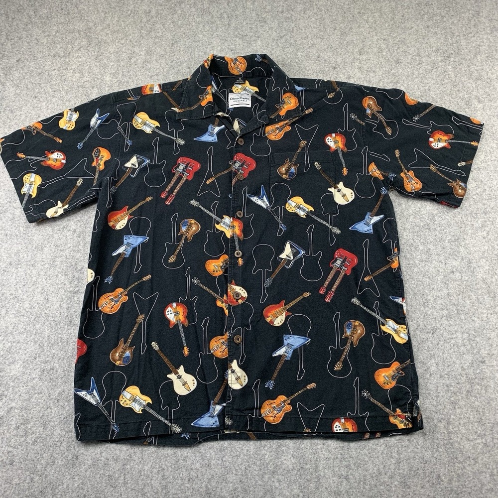 David Carey Originals Electric Guitar Hawaiian Shirt Black AOP Y2k Men's Size XL
